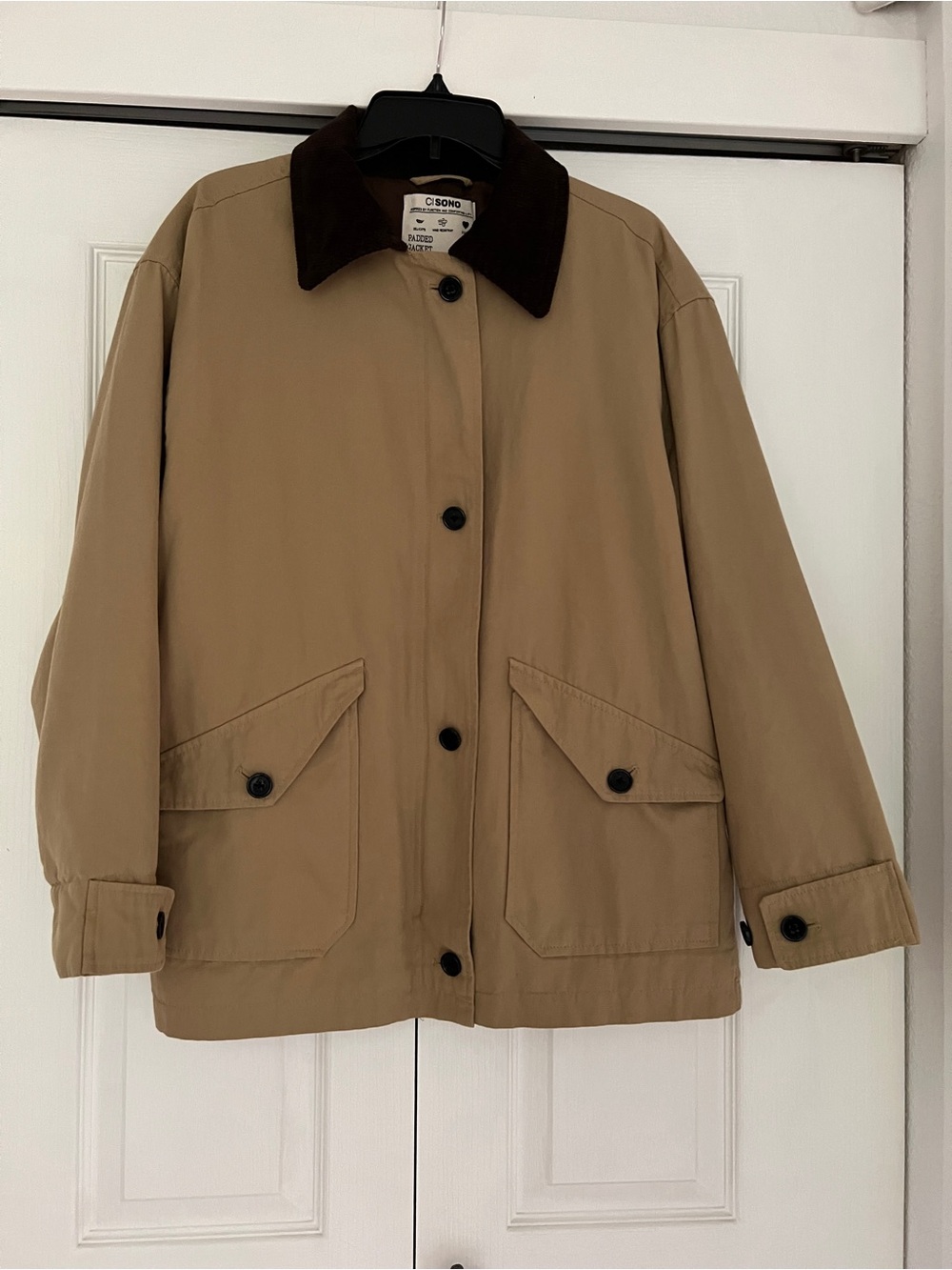 Ci Sono Padded Barn Jacket Womens XS Khaki Canvas Corduroy Collar TWJK141